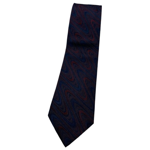 GUCCI Men's 100% Silk Necktie LUXURY Tie Navy Burgundy Wave W:3.8" EUC - Picture 1 of 4